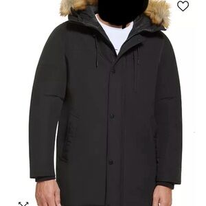 Calvin Klein men’s parka jacket black FAUX fur hood NWT $295 Sz XXXL